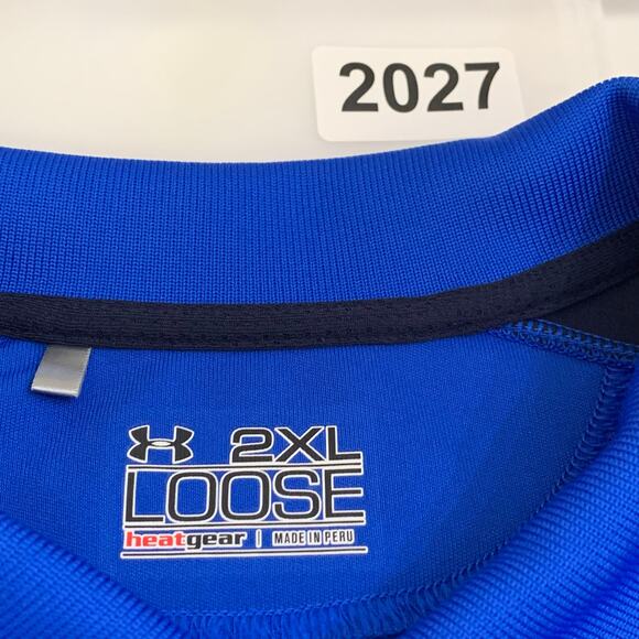 Under Armour Mens Polo Shirt Performance Golf 2XL Loose Heat Gear Blue Black - Picture 10 of 10